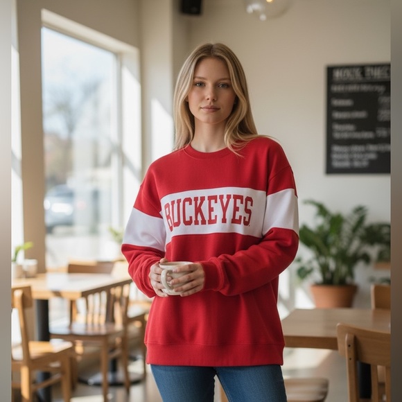 Tops - Red and White Buckeyes Crewneck Sweatshirt